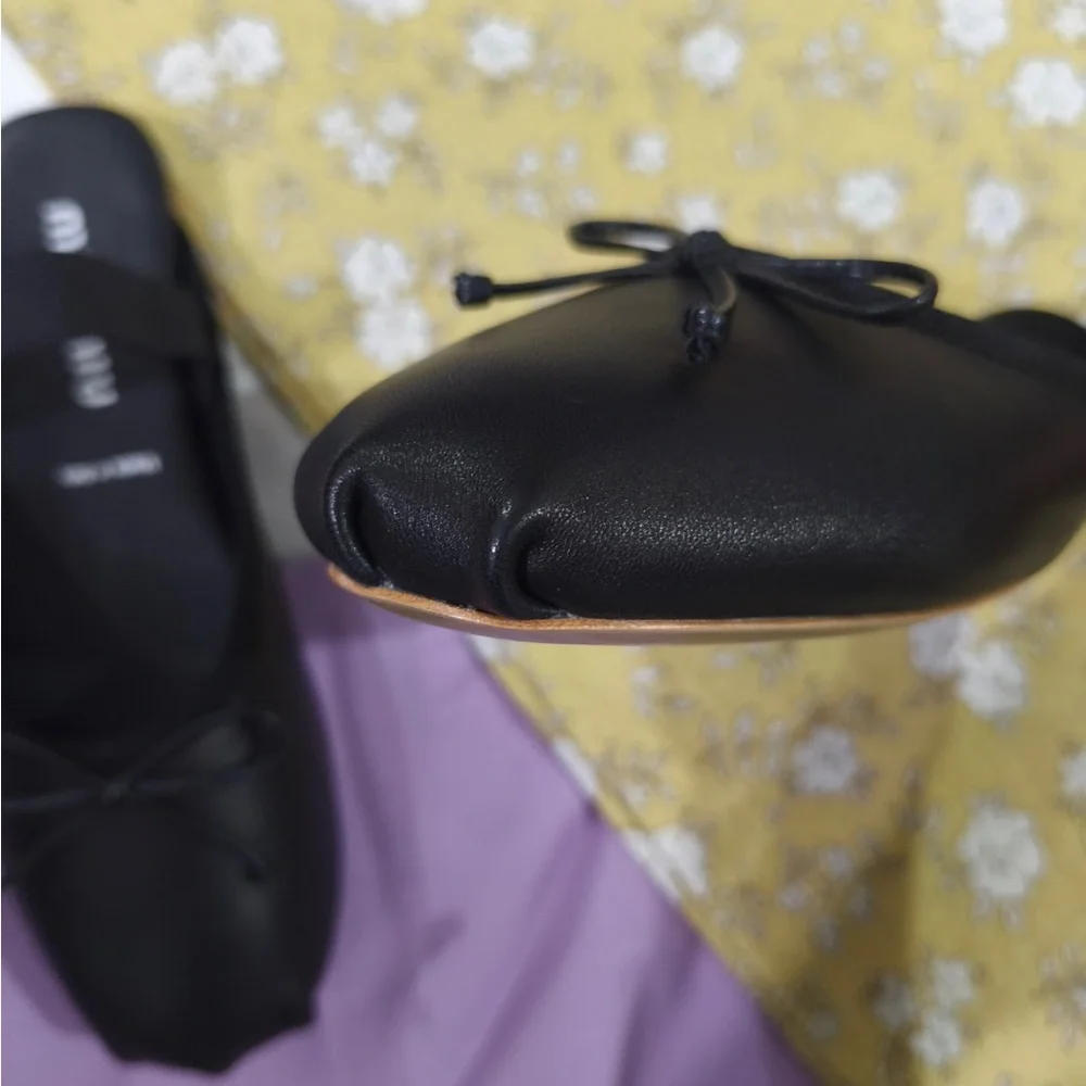 Miu Miu Black Leather Ballet Mules - Picture 4 of 8